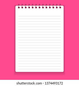 Realistic notebook or notepad with binder isolated on pink background. Memo note pad or diary paper page templates. Vector illustration