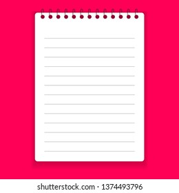 Realistic Notebook Or Notepad With Binder Isolated On Pink Background. Memo Note Pad Or Diary Paper Page Templates. Vector Illustration