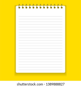 Realistic notebook or notepad with binder isolated on yellow background. Memo note pad or diary paper page templates. Vector illustration