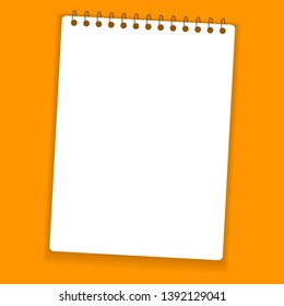 Realistic notebook or notepad with binder isolated on orange background. Memo note pad or diary paper page templates. Vector illustration