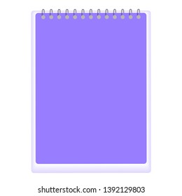 Realistic notebook or notepad with binder isolated on violet background. Memo note pad or diary paper page templates. Vector illustration