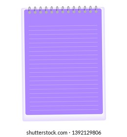 Realistic notebook or notepad with binder isolated on violet background. Memo note pad or diary paper page templates. Vector illustration