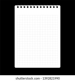 Realistic notebook or notepad with binder isolated on black background. Memo note pad or diary paper page templates. Vector illustration