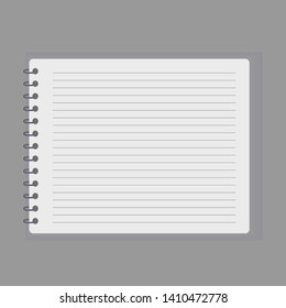 Realistic notebook or notepad with binder isolated on grey background. Memo note pad or diary paper page templates. Vector illustration