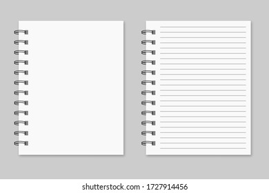Realistic notebook. Open and closed template notebook. Blank cover design. Diary notebook, paper page organizer illustration.