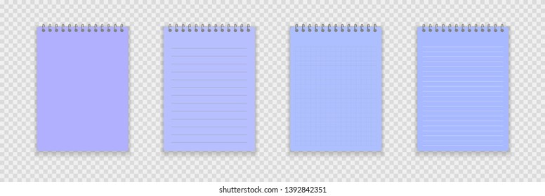 Realistic notebook pack or notepad with binder isolated. Memo note pad or diary with lined and squared paper page templates. Vector illustration