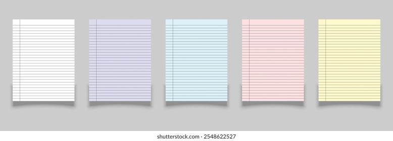 Realistic notebook pages or vector lined notepaper, Set of isolated background for office document or grid page. Notepad sheet backdrop with dotted surface. Education or school empty memo. Note paper.