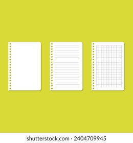 Realistic Notebook Paper Icon Set Vector Design.