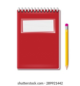 realistic notebook with pencil, vector illustration