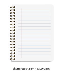 Realistic Notebook Size A5 With Line Isolated On White Background