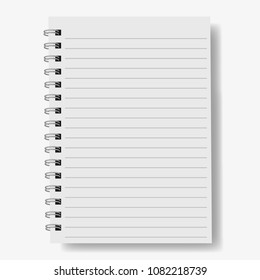 Realistic notebook, vector. A notebook in a ruler, a notebook with a shadow.