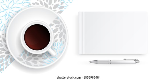 Realistic Notebook with White Blank Cover. 3d Vector Illustration of Closed Catalog. Book or Brochure Mock Up