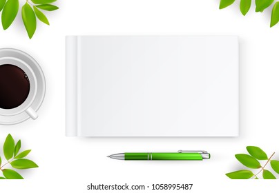 Realistic Notebook with White Blank Cover. 3d Vector Illustration of Closed Catalog. Book or Brochure Mock Up