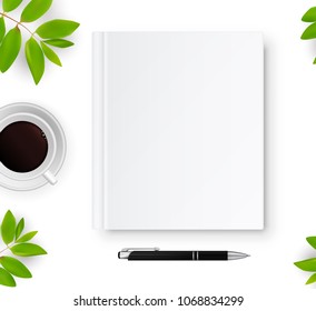 Realistic Notebook with White Blank Cover. 3d Vector Illustration of Closed Catalog. Book or Brochure Mock Up