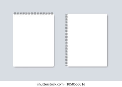 Realistic notebook with white sheets. Set of different notepad. Blank sheets of paper.