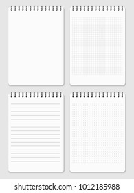 Realistic notebooks page collection - lined and dots notebook. Paper page notebook for note illustration vector
