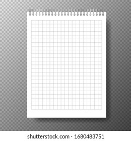 Realistic notebooks paper page isolated on transparent background. Vector illustration.