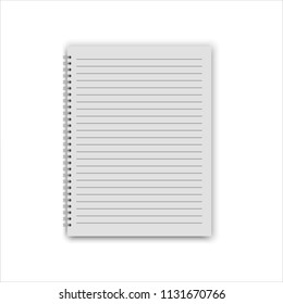 Realistic notepad mock with shadow in the spiral binding. Blank template for text or branding. Isolated on white background. Vector illustration.