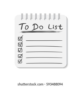 Realistic notepad with spiral. To do list icon with hand drawn text. School business diary. Office stationery notebook on isolated background