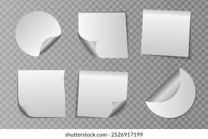 Realistic notes isolated with real shadow. Square sticky paper reminders with shadows, paper page