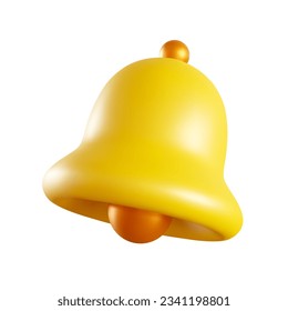Realistic notification bell in 3D style. Yellow ringing bell isolated on white background. Vector illustration