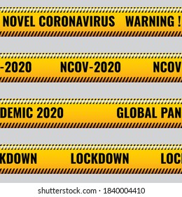 Realistic Novel Corona Virus Danger Tape Line Seamless Pattern