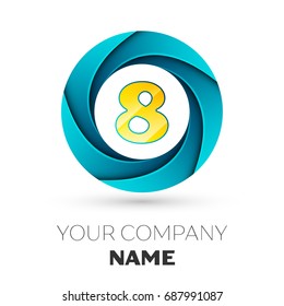 Realistic number eight vector logo symbol in the colorful circle on white background. Vector template for your design