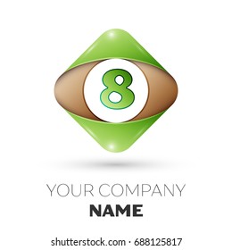 Realistic Number eight vector logo symbol in the colorful rhombus on white background. Vector template for your design