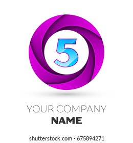 Realistic number five vector logo symbol in the colorful circle on white background. Vector template for your design