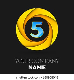 Realistic number five vector logo symbol in the colorful circle on black background. Vector template for your design