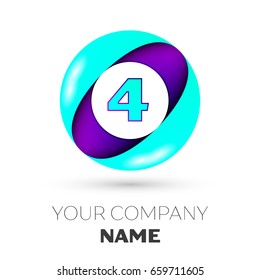 Realistic number four vector logo symbol in the colorful circle on white background. Vector template for your design