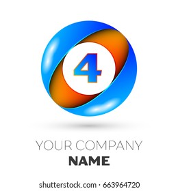 Realistic number four vector logo symbol in the colorful circle on white background. Vector template for your design