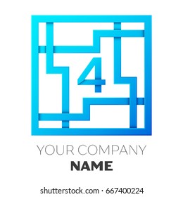 Realistic Number four vector logo symbol in the colorful square maze on white background. Shadow Breaks. Vector template for your design