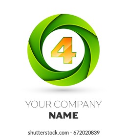 Realistic number four vector logo symbol in the colorful circle on white background. Vector template for your design