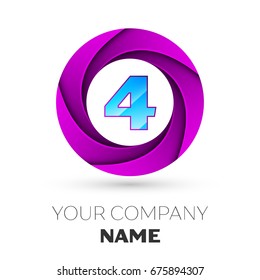 Realistic number four vector logo symbol in the colorful circle on white background. Vector template for your design