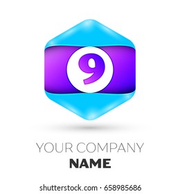 Realistic Number nine vector logo symbol in the colorful hexagonal on white background. Vector template for your design