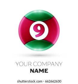 Realistic Number nine vector logo symbol in the colorful circle on white background. Vector template for your design
