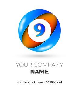 Realistic number nine vector logo symbol in the colorful circle on white background. Vector template for your design