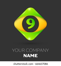 Realistic Number nine vector logo symbol in the colorful rhombus on white background. Vector template for your design