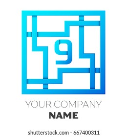 Realistic Number nine vector logo symbol in the colorful square maze on white background. Shadow Breaks. Vector template for your design