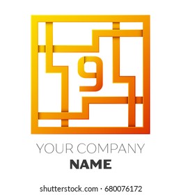 Realistic Number nine vector logo symbol in the colorful square maze on white background. Shadow Breaks. Vector template for your design