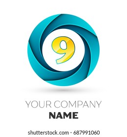 Realistic number nine vector logo symbol in the colorful circle on white background. Vector template for your design