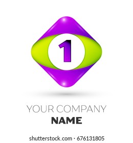 Realistic Number one vector logo symbol in the colorful rhombus on white background. Vector template for your design