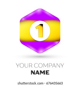 Realistic Number one vector logo symbol in the colorful hexagonal on white background. Vector template for your design