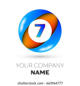 Realistic number seven vector logo symbol in the colorful circle on white background. Vector template for your design