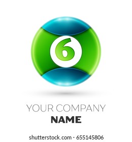 Realistic Number six vector logo symbol in the colorful circle on white background. Vector template for your design