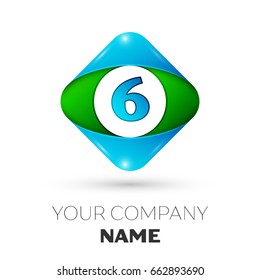 Realistic Number six vector logo symbol in the colorful rhombus on white background. Vector template for your design