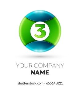 Realistic Number three vector logo symbol in the colorful circle on white background. Vector template for your design