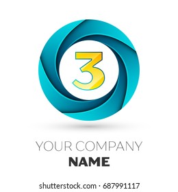 Realistic number three vector logo symbol in the colorful circle on white background. Vector template for your design
