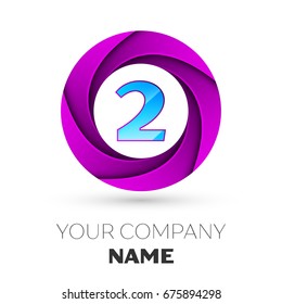 Realistic number two vector logo symbol in the colorful circle on white background. Vector template for your design